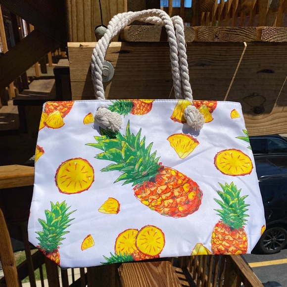 LAST 1 Pineapple Print Large Picnic Beach Tote Bag - Picture 3 of 4